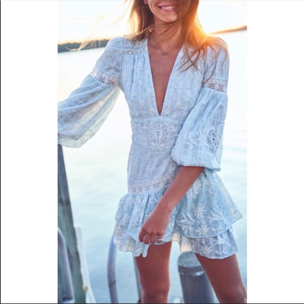 LoveShackFancy Lace Abitha Ruffled Cotton Mini Dress